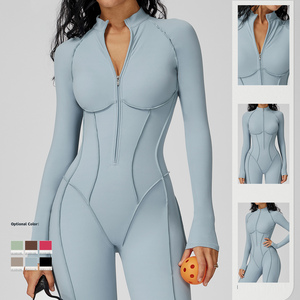 Body de entrenamiento de una pieza, mono deportivo sin espalda, transpirable, con cremallera frontal, cintura delgada, deportes, Fitness, mujer, mono de Yoga - Product Image 1