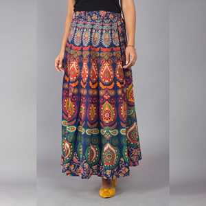 Multicolor Ethnic Print <b>Maxi</b> <b>Skirt</b> Breathable Formal <b>Wrap</b> Style Plus Size Floral Digital Embroidered Silk Cotton XS for Work - Product Image 4