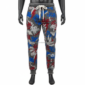 Premium hommes survêtement pantalon doux polaire tissu multicolore Graffiti impression Logo personnalisé broderie taille élastique lavé pantalons pour hommes - Product Image 1