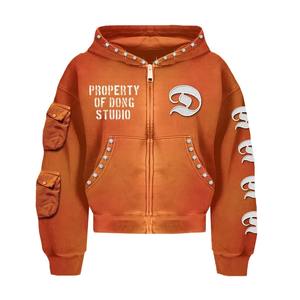 Sudadera con Capucha de Punto 100% Algodón de Alta Calidad, Estilo Vintage, con Cierre de Cremallera, Bordada, Lisa, para Hombre y Mujer, Transpirable, para Primavera - Product Image 2