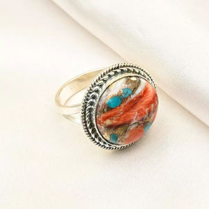 Hermoso anillo redondo bohemio de Plata de Ley 925 de 10mm, piedra preciosa turquesa de cobre de ostra Natural, joyería fina para fiesta de mujer - Product Image 3