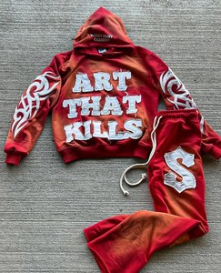 Conjunto de Chándal Personalizado con Bordado Desgastado, 100% Algodón, Cortavientos, Oversize, Hombros Caídos, Estilo Urbano, Sudadera con Capucha Lavado Ácido - Product Image 1