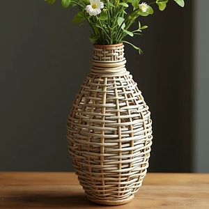 Florero de ratán hecho a mano tradicional con estilo tejido único perfecto para dormitorios Cocinas Rústicas y salas de estar acogedoras - Product Image 1