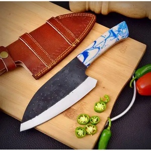 Custom Handmade 10-Inch Carbon Steel Chef Cleaver <b>Knife</b> with Unique Leather <b>Sheath</b> Beautiful Handle Customizable Supported - Product Image 4