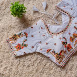 Baraat mariage Doli Readymade cousu belle broderie travail blouse demi-manches mariée fête vêtements soie Saree correspondant dori - Product Image 4