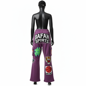 กางเกงทรงหลวมผ้าคอตตอนเนื้อนุ่มผ้าฟลีซผ้านุ่ม380GSM ผ้าปะปักลายหลากสีออกแบบโลโก้และสินค้าได้ตามที่ต้องการหรูหรา - Product Image 2