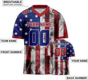 Maillot de football drapeau américain personnalisé sublimé impression numéro de nom d'équipe chemises de football personnalisées pour hommes femmes - Product Image 4