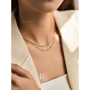 Collar de doble capa chapado en oro con diseño de espiga, resistente al deslustre, impermeable, cadena tipo satélite y cuerda, regalo de moda para anillos - Product Image 4