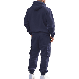 <b>Men</b> Winter New Hip Hop Style 100% Cotton Fleece Sport <b>Cargo</b> Tracksuit Quick Dry Quarter Zipper <b>Cargo</b> <b>Jogger</b> Set Hooded Patchwork - Product Image 3