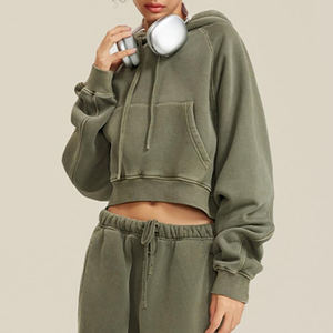 เสื้อฮู้ดสีทึบสำหรับผู้หญิงเสื้อครอปแบบมีฮู้ดสำหรับผู้หญิงวัสดุแบรนด์ราคาไม่แพงเป็นมิตรต่อสิ่งแวดล้อม - Product Image 5