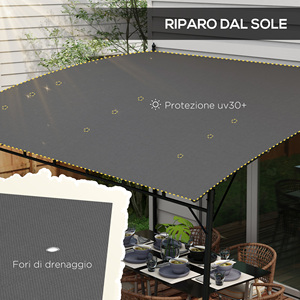 Outsunny-Gazebo de Pérgola con 12 Agujeros de Drenaje, Metal y Poliéster, 400x296 0/262x20 cm, Gris Oscuro - Product Image 5