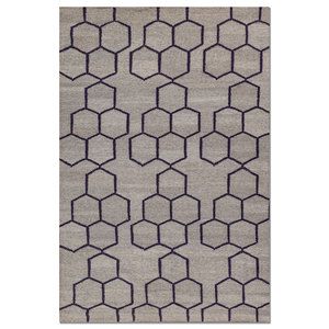 พรมลายเรขาคณิตอินดัสบาร์สีเทาและสีดำ ทอแบบแบน ทำจากขนสัตว์และวิสโคส สำหรับบ้าน รุ่น ADWV-13009 - Product Image 1