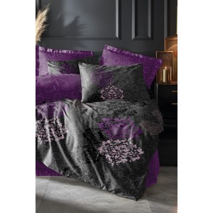 Leylazar Plum Luxury Satin Double Duvet Cover <b>Set</b> 4-Piece Jacquard Woven Floral Bedding for King Twin Sizes <b>Comforter</b> Included - Product Image 1