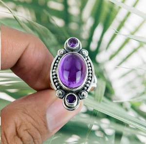 925 Sterling Silver Classic <b>Statement</b> <b>Ring</b> Women Natural Oval Cut Amethyst Gemstone Bezel Setting Wedding Anniversary New Design - Product Image 1