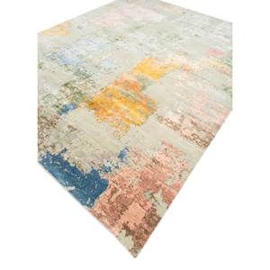 Alfombra Kavi Verde de Lana y Seda de Bambú Anudada a Mano Esk-314 9x12, Patrón Abstracto Rectangular para el Hogar, Pasillo, 10 mm de Grosor - Product Image 2