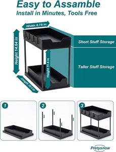 Organisateur <span class=keywords><strong>sous</strong></span> l'<span class=keywords><strong>évier</strong></span> en plastique noir à 2 niveaux pour la cuisine et la salle de bain, rangement coulissant pour armoire et étagère d'organisation - Product Image 5