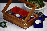 Boîte à montres en bois à fente pour hommes organisateur et vitrine en terre d'ombre brûlée cadeau idéal pour Noël Saint-Valentin et fête des pères