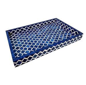 Bandeja con incrustaciones de hueso duradera hecha a mano elegante tradicional Premium diseño Floral azul personalizable para desayuno bandeja de cama barra de bar - Product Image 1