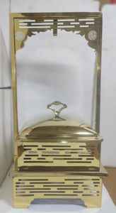 Compre un plato de frotamiento con tapa, diseño clásico, acabado dorado, hecho de metal, plato de frotamiento para servir alimentos - Product Image 3