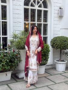 Rouge Rose Pakistanais Designer Traditionnel Georgette Salwar Kameez Entièrement Brodé Séquence Travail Ready-Made Wedding Party Wear - Product Image 2