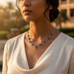 Collar de Plata 925 con Cuentas y Piedras Preciosas Azules para Mujer, Regalo de Joyería - Product Image 3