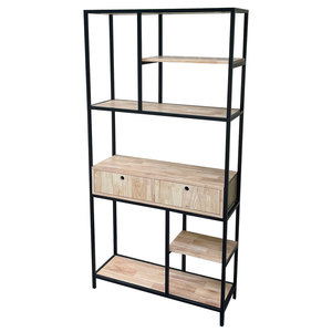 Industrial Style Iron Frame Living Room Furniture Decorative Shelf with Drawers Rubber Wood KS68128 - Product Image 1