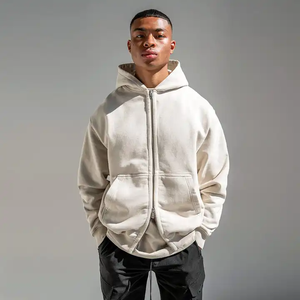 Sweat à capuche personnalisé à double épaisseur, streetwear, sweat à capuche en éponge française, sweats à capuche surdimensionnés à double fermeture éclair délavés - Product Image 4