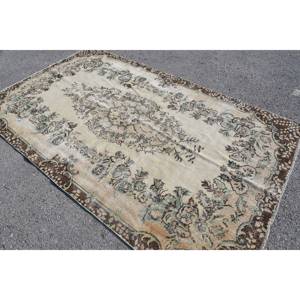 Classic Beige <b>Brown</b> Vintage Turkish Wool Rug 5.5 X 9.2 ft Patchwork Living Carpet Latex for Hallway Bedroom Rectangle Shape - Product Image 2