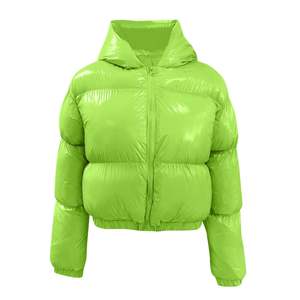 Chaqueta acolchada de burbujas cálida de invierno para mujer, abrigos de nailon transpirables con cierre de cremallera ligera brillante, patrón estampado, estilo corto para mujer - Product Image 1