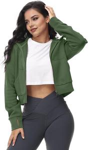 Nouveau Style personnalisé vêtements actifs femmes fermeture éclair complète sweats à capuche col polaire pull sweats à manches longues haut court trou pour le pouce - Product Image 2