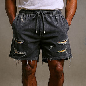 Short de survêtement pour hommes Short en polaire de détresse à cordon de serrage à l'acide pour hommes - Product Image 1
