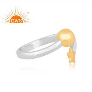 Anillo ajustable hecho a mano de plata esterlina fina con diseño de estrella y Luna Fabricante de joyas de plata - Product Image 3