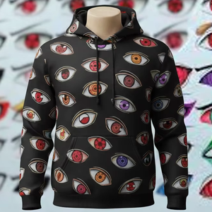 Sweat à capuche surdimensionné en laine peignée 240g, en spandex/polyester de qualité supérieure, pour l'automne, streetwear, broderie 3D personnalisée, motif anime, poids lourd - Product Image 1