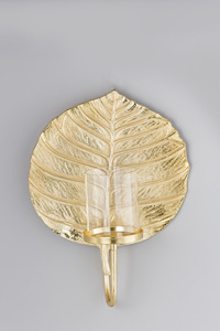 Bougeoir de table plaqué or en métal de style feuille moderne et bougeoir pour la décoration intérieure et Noël - Product Image 3