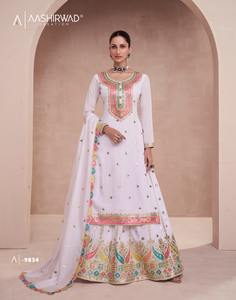 Traje Sharara de trabajo de secuencia de bordado de seda Chinon de último diseñador por Fab Zone - Product Image 4