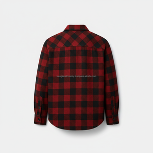 Custom Men's <b>Red</b> <b>Black</b> Plaid Flannel <b>Shirt</b> Heavyweight Cotton Crocheted Weave Turn-down Collar Buffalo <b>Check</b> Button-Up Contrast - Product Image 2