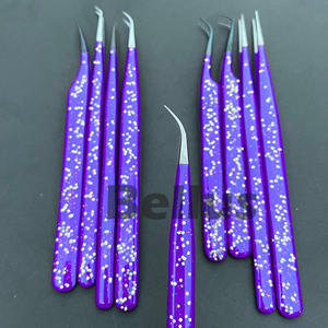 Nouveau Design Pince à épiler classique et volumique Finition à paillettes violet clair Outil d'extension de cils testé à la main de marque privée - Product Image 1