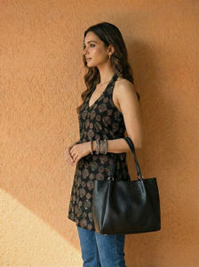 Traditional Ethnic Short <b>Kurti</b> 100% Cotton Printed Halter Neck Designed For Comfort & Style Adjustable Criss-cross Back For Ease - Product Image 2