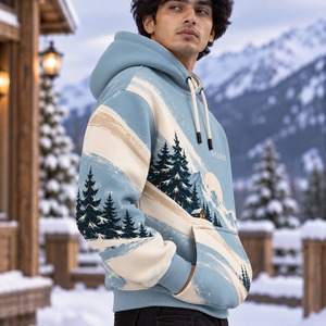 Christmas Inspired Embroidered Printed Custom Hoodies Winter Pullover Sweatshirt 100%Cotton Fleece Unisex OEM Wholesale Clothing - Product Image 4