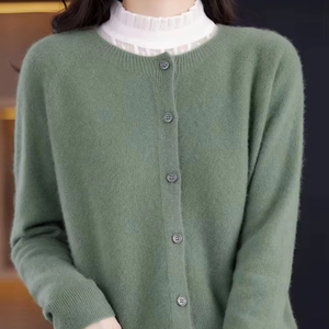 2024 nouveau Chic femmes basique col rond Cardigan 100% laine mérinos pull doux grâce tricots manteau printemps automne femme vêtements haut - Product Image 1