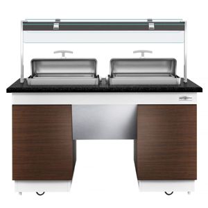 Mostrador Buffet con Baño María Calefactado DUBLIN - 1600 mm - con 2 Recipientes para Calentar Alimentos - con Ruedas - Marrón - Product Image 6