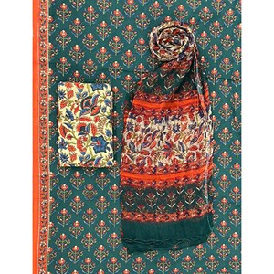 Unstitched Block Printed Chiffon Dupatta with Salwar Kameez Hand Drawn Indian Pakistani Dress Material - Product Image 1