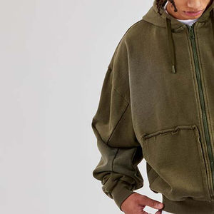 Chándal con capucha y cremallera de algodón con ajuste relajado y cintura extendida de gran tamaño con logotipo personalizado, conjunto de 2 piezas, ropa de calle, sudaderas con capucha para hombre - Product Image 5