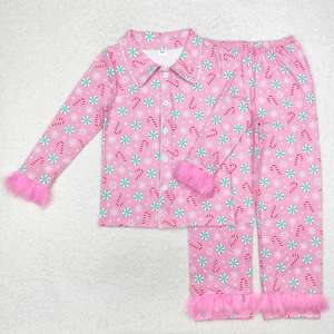GLP2028 Set di pigiama con bordo in peluche rosa da <span class=keywords><strong>donna</strong></span> per adulti Set di pantaloni a manica lunga abiti natalizi <span class=keywords><strong>abbigliamento</strong></span> Boutique all'ingrosso - Product Image 3