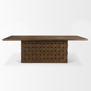 Modern With Minimalist Top & Sculptural Woven Like Carved Texture Base In Dark Brown Finish Solid Mango Wooden Home Dining <b>Table</b> - Product Image 2