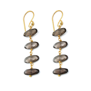 Pendientes de gota ovalados de cuarzo ahumado de moda Dua hechos a mano 18K chapado en oro latón aleación de cobre joyería para bodas - Product Image 4
