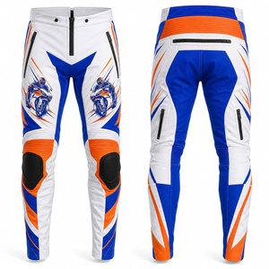 Men's White Blue Orange Motorcycle Racing Pants With Knee <b>Pads</b> Sublimation Print Breathable All Seasons - Product Image 1