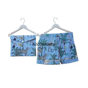 Ensemble de pyjama court à manches courtes pour femmes, imprimé numérique à motifs floraux, col en V, cordon de serrage, 100% coton, respirant, séchage rapide - Product Image 3