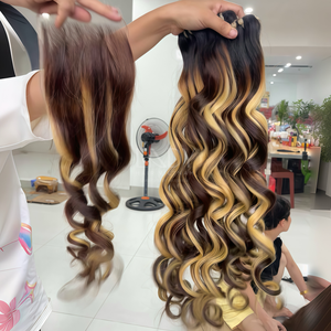 El precio más alto, cabello crudo ondulado, Color Ombre, extensiones de cabello humano vietnamita, conjunto de paquetes de cierre 2025 - Product Image 6
