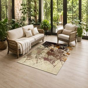 Tapis de salon antidérapant en chenille beige et marron, imprimé numériquement, style abstrait contemporain, lavable en machine - Vente en gros RUGS DEPOT LXDP-0687 - Product Image 6